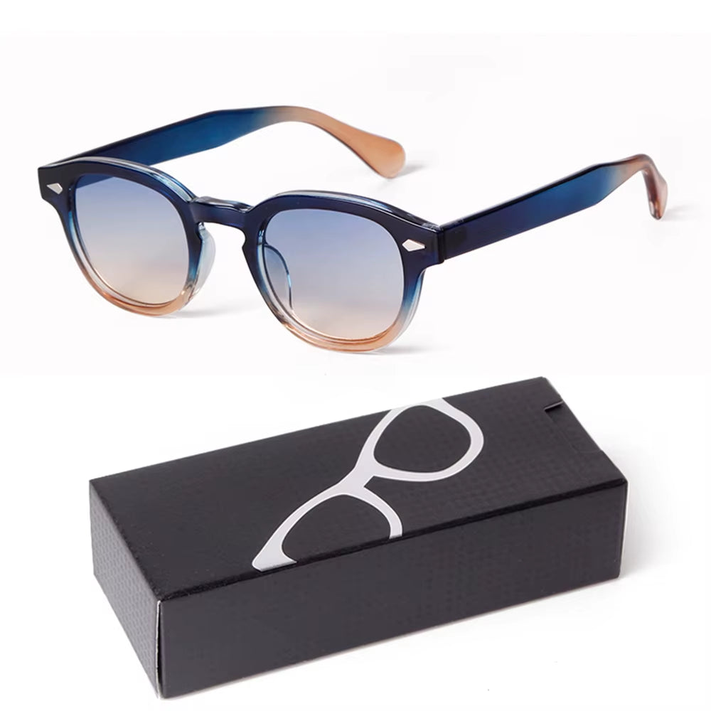 Fashion Gradient Blue Small round Sunglasses for Women Men Brand Designer Vintage Tortoise Square Sun Glasses Lunettes De Soleil